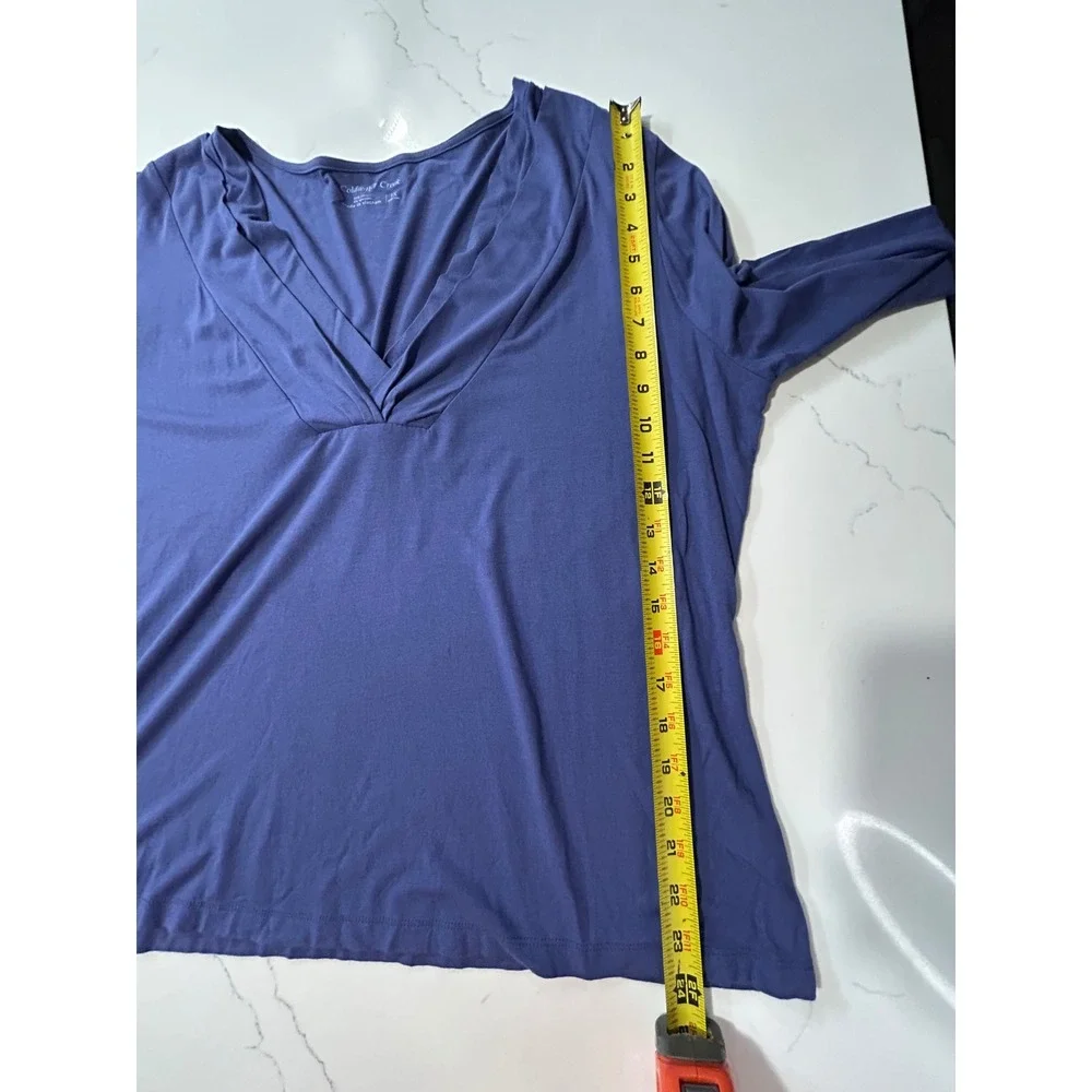 Coldwater Creek Womens Plus 1X Periwinkle Blue Pleated V-Neck Long Sleeve Top